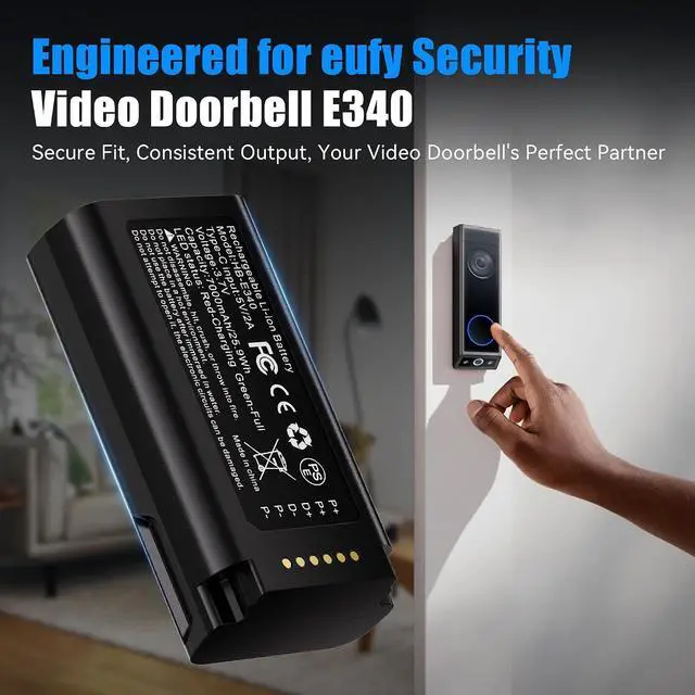 Alt view image 3 of 7 - 2-Pack Replacement Battery Pack for eufy e340 doorbell Battery | High-capacity 7000mAh rechargeable battery for eufy doorbell camera battery. Quick-release design, includes USB-C cable.