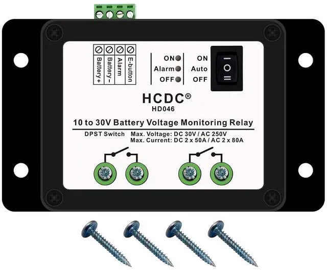 Main image of 10-30V DC Voltage Monitoring DPST Relay Module, Low Voltage Disconnect LVD for 12V 18V 24V Battery, Load 80Amp/AC250V or 50Amp/DC30V