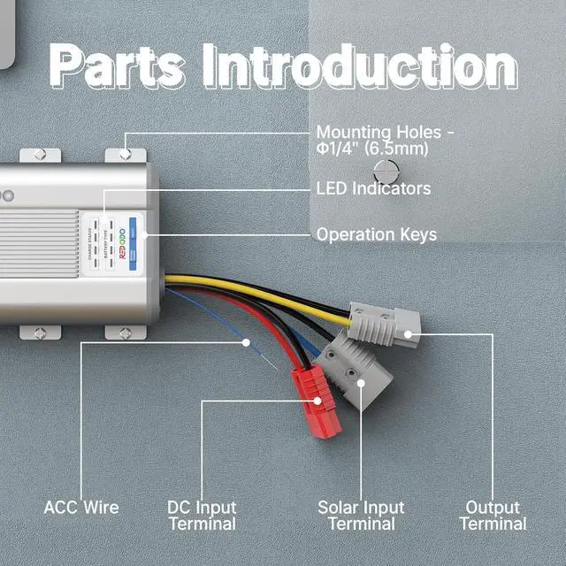 Alt view image 5 of 7 - 12V 40A DC to DC Charger with MPPT, On-Board Charger for AGM, Gel, SLA, Lithium, Dual Input Battery Charger with LED Indicators&Anderson Connector, Using for RV, Camper, Van, Vehicle, Marine