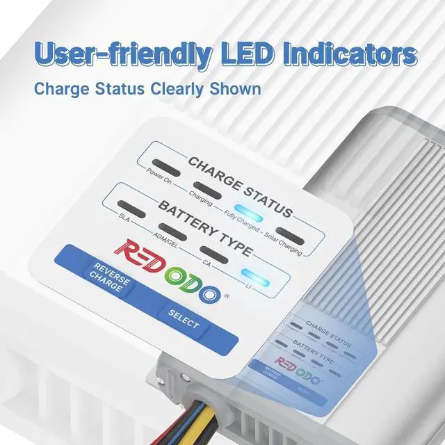 Alt view image 6 of 7 - 12V 40A DC to DC Charger with MPPT, On-Board Charger for AGM, Gel, SLA, Lithium, Dual Input Battery Charger with LED Indicators&Anderson Connector, Using for RV, Camper, Van, Vehicle, Marine