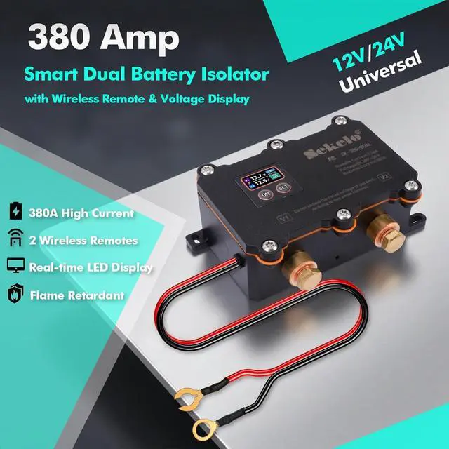Alt view image 2 of 7 - 380A Dual Battery Isolator Kit, 12V/24V Universal Smart VSR Relay | Remote Control, LED Voltage Display, Voltage Sensitive Relay, for RV, Boat, Car, Truck, ATV, UTV, Off-Road Vehicles
