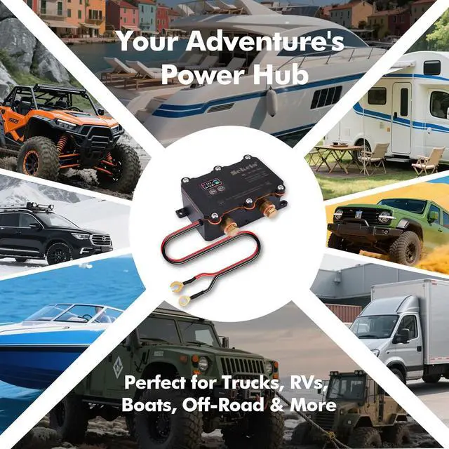 Alt view image 7 of 7 - 380A Dual Battery Isolator Kit, 12V/24V Universal Smart VSR Relay | Remote Control, LED Voltage Display, Voltage Sensitive Relay, for RV, Boat, Car, Truck, ATV, UTV, Off-Road Vehicles