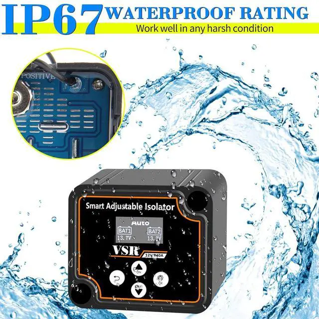 Alt view image 5 of 6 - Adjustable Dual Battery Isolator with Voltage Display, 12V 140Amp Voltage Sensitive Relay Smart Battery Isolator, Delay Setting, for Car Truck RV Marine
