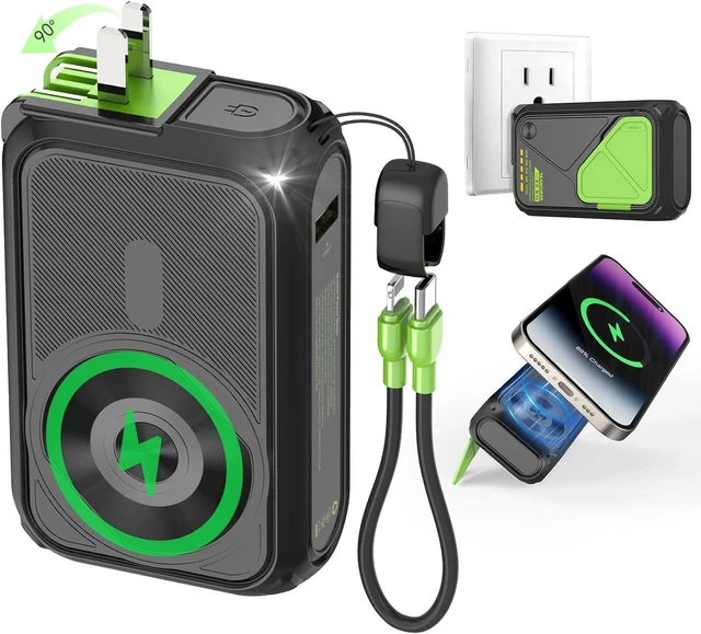 Main image of P05 Portable Charger Small Magnetic Power Bank, 20000mAh Travel Essential with Built-in Cable & Foldable Wall Plug for iPhone, Samsung & Android
