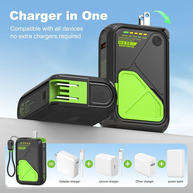 Alt view image 3 of 7 - P05 Portable Charger Small Magnetic Power Bank, 20000mAh Travel Essential with Built-in Cable & Foldable Wall Plug for iPhone, Samsung & Android