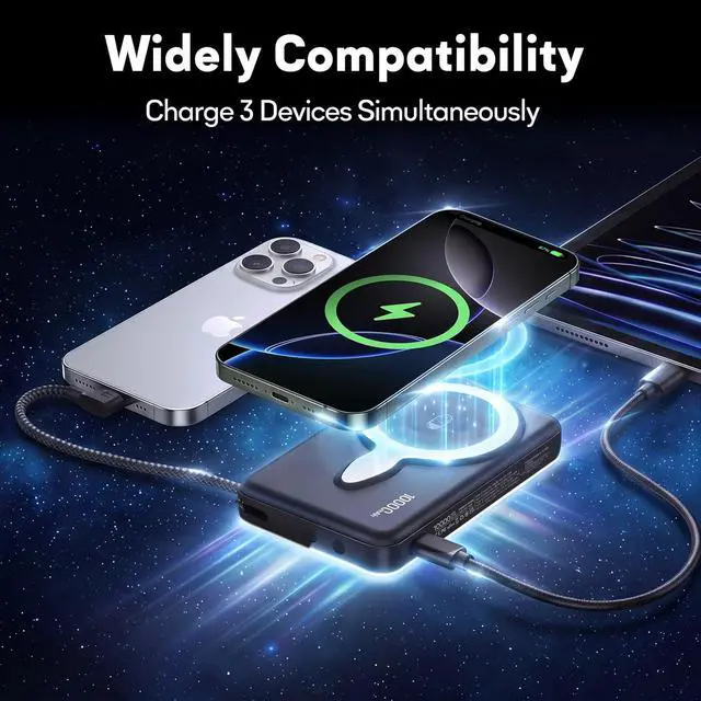 Alt view image 5 of 7 - for MagSafe Power Bank 10000mAh Portable Charger, Built-in Lanyard | LED Constellation Screen, 22.5W PD & 15W Wireless Fast Charging, Travel-Ready Design for iPhone 12-17 Series