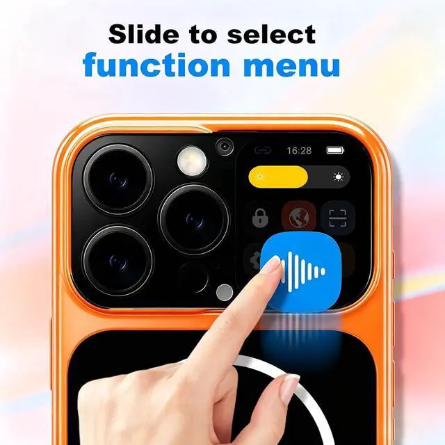 Alt view image 2 of 6 - Phone Case for iPhone 16 Pro Max with 1.85 Inch Smart Display, 2026 New Tech Rechargeable and Syncs with Phone Photography, Music, Weather, Clock, Message, Clear Shock Proof Non Slip (Orange).