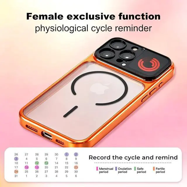 Alt view image 5 of 6 - Phone Case for iPhone 16 Pro Max with 1.85 Inch Smart Display, 2026 New Tech Rechargeable and Syncs with Phone Photography, Music, Weather, Clock, Message, Clear Shock Proof Non Slip (Orange).