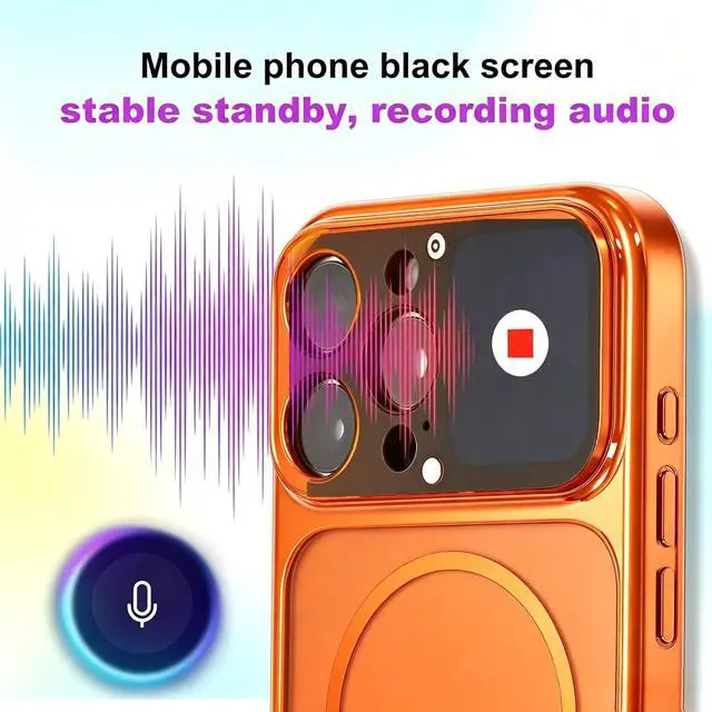 Alt view image 6 of 6 - Phone Case for iPhone 16 Pro Max with 1.85 Inch Smart Display, 2026 New Tech Rechargeable and Syncs with Phone Photography, Music, Weather, Clock, Message, Clear Shock Proof Non Slip (Orange).