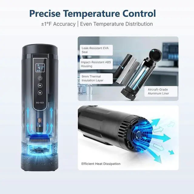 Alt view image 4 of 7 - Insulin Cooler Travel Case TSA Approved, Electric Insulin Cooler | Battery powered insulin cooler with Type-C input, 32-68°F control, detachable base and 4-7 pen storage for home and car