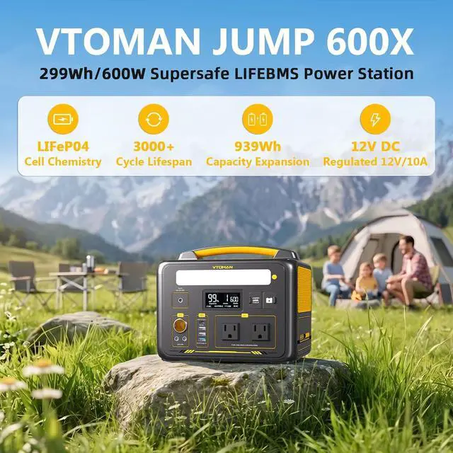 Alt view image 2 of 7 - Jump 600X Portable Power Station 600W, 299Wh LiFePO4 Battery | 1200W Surge AC Outlet, PD 60W USB-C, 2-In-1 Solar Generator with Jump Start for Blackout, Camping, Outage and Road Trip
