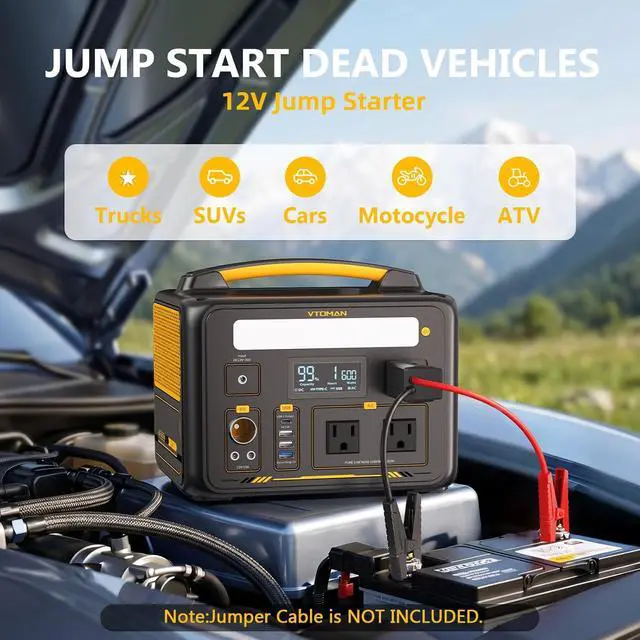 Alt view image 4 of 7 - Jump 600X Portable Power Station 600W, 299Wh LiFePO4 Battery | 1200W Surge AC Outlet, PD 60W USB-C, 2-In-1 Solar Generator with Jump Start for Blackout, Camping, Outage and Road Trip