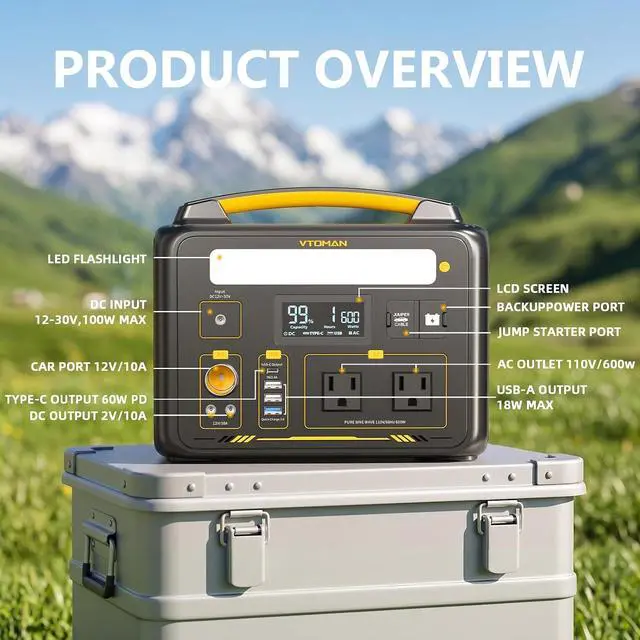 Alt view image 7 of 7 - Jump 600X Portable Power Station 600W, 299Wh LiFePO4 Battery | 1200W Surge AC Outlet, PD 60W USB-C, 2-In-1 Solar Generator with Jump Start for Blackout, Camping, Outage and Road Trip