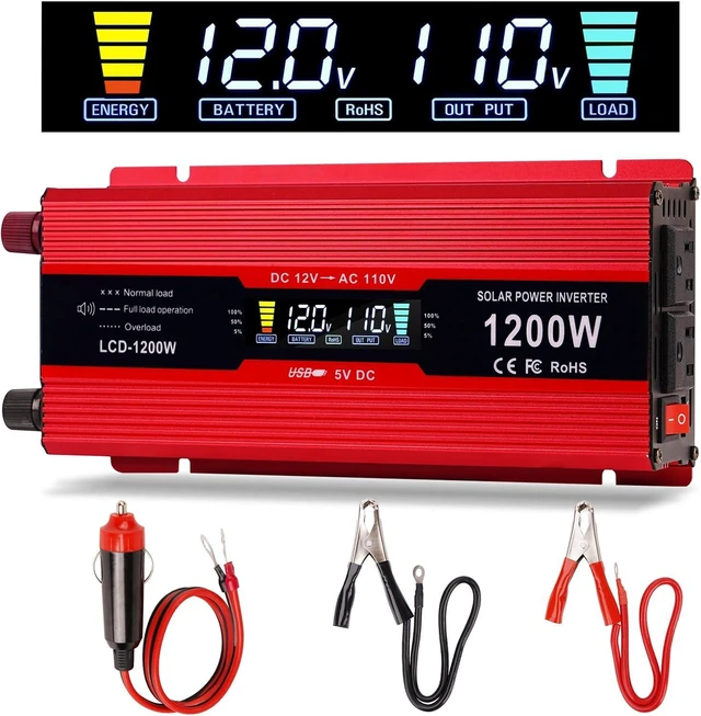 Main image of nomal 1200W Car Power Inverter, DC 12V to 110V AC LCD Display & AC Outlets, 12-Volt Converter for Truck, RV & Car