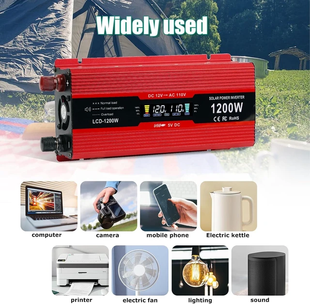 Alt view image 3 of 7 - nomal 1200W Car Power Inverter, DC 12V to 110V AC LCD Display & AC Outlets, 12-Volt Converter for Truck, RV & Car