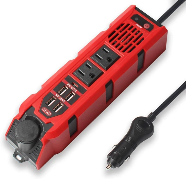 Main image of 200W Car Power Inverter, DC 12V to 110V AC Portable with 1 Type-C Port, 2 AC Outlets & 4 USB Quick Charging Ports for Electronics