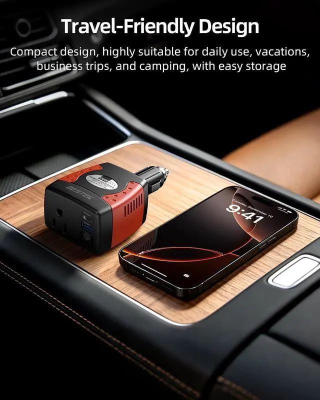 Alt view image 4 of 6 - 150W Car Power Inverter 12V to 110V AC Outlet PD 30W QC 18W USB | Voltage Converter/Car Charger/Power Adapter/Dual Charging Ports/Safety Protection/Road Trip/Camping