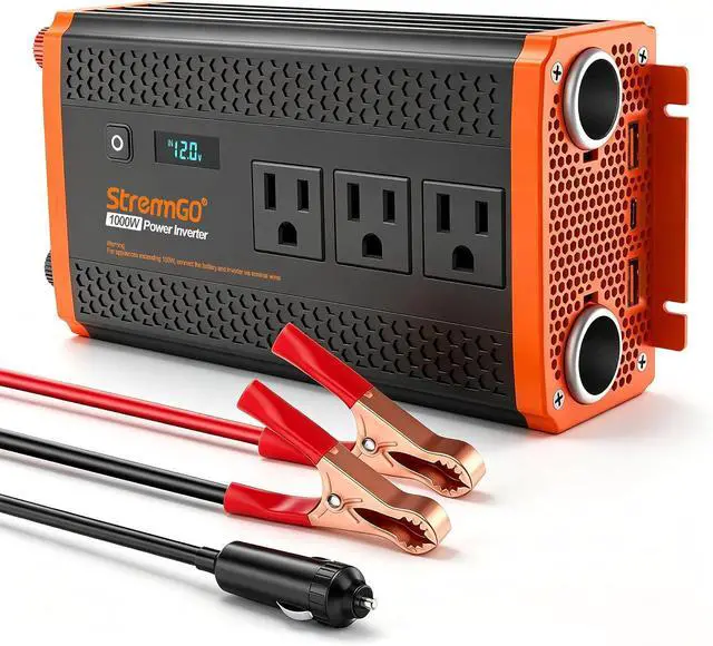 Main image of 1000W Power Inverters for Vehicles,Car Inverter 12V to 110V/120V | 2 Cigarette lighter port,3 AC Output,2 USB port USB 24W,1 Type-C port PD 30W,Flameproof endosure,LED Display