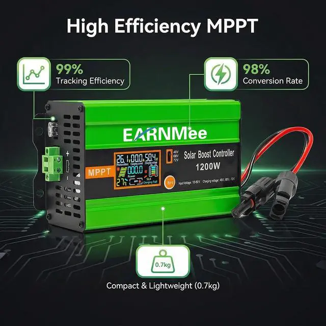 Alt view image 2 of 7 - 30A/48V MPPT Solar Charge Controller 1200W 12-60V Input to 48-72V | 1200W Controller with LCD,Output Max 15A for LiFePO4/Lithium/Lead Acid Battery for RV/Solar System/Golf Cart,Full Protection