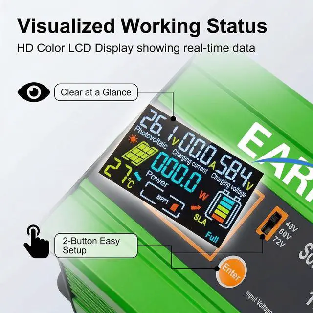 Alt view image 5 of 7 - 30A/48V MPPT Solar Charge Controller 1200W 12-60V Input to 48-72V | 1200W Controller with LCD,Output Max 15A for LiFePO4/Lithium/Lead Acid Battery for RV/Solar System/Golf Cart,Full Protection