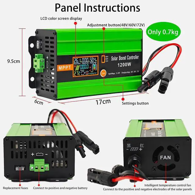 Alt view image 6 of 7 - 30A/48V MPPT Solar Charge Controller 1200W 12-60V Input to 48-72V | 1200W Controller with LCD,Output Max 15A for LiFePO4/Lithium/Lead Acid Battery for RV/Solar System/Golf Cart,Full Protection