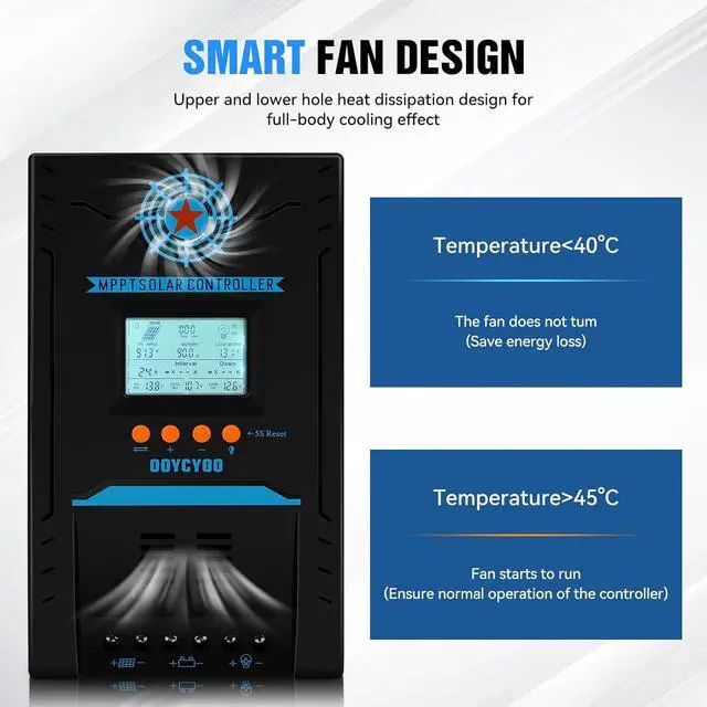 Alt view image 7 of 7 - 100A MPPT Solar Charge Controller 12V/24V DC Input, Auto Parameter Adjustment, LCD Display, Solar Panel Voltage Regulator, Fits Lead-Acid, AGM, Sealed, Gel, Flooded & LiFePO4