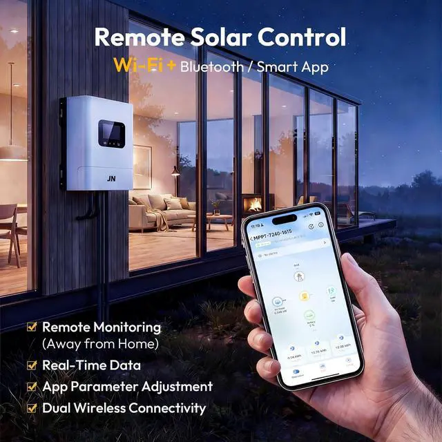 Alt view image 3 of 7 - 40A MPPT Solar Charge Controller, 99.5% Efficiency, Built-in WiFi | LiFePO4 AGM Compatible,with large, clear OLED Display,12V-72V system Auto,IP67 Waterproof