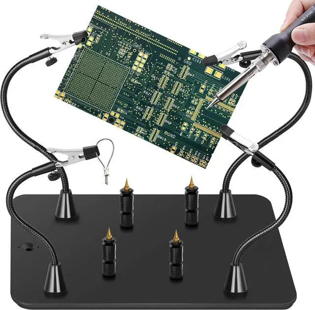 Main image of Super Magnetic Helping Hands Soldering Station, Third Hand Soldering Tool with Alligator Clips, 4 Flexible Gooseneck Arms & 4 PCB Circuit Board Holders for Electronic Repair Soldering Craft Hobby