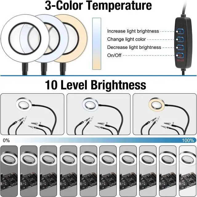 Alt view image 3 of 7 - Magnetic Helping Hands Soldering Station with 4 Flexible Helping Hands, 5X Magnifying Glass and Adjustable Light with 4 Magnetic PCB Holder on Large Non-Slip Base for Electronic Repair