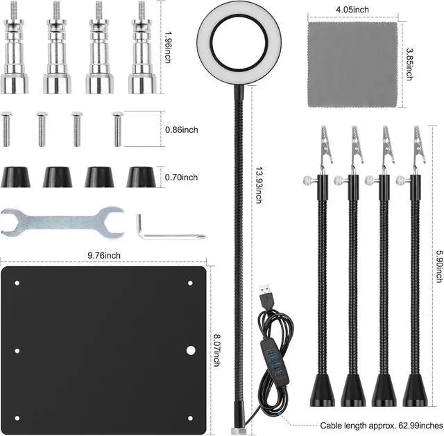 Alt view image 7 of 7 - Magnetic Helping Hands Soldering Station with 4 Flexible Helping Hands, 5X Magnifying Glass and Adjustable Light with 4 Magnetic PCB Holder on Large Non-Slip Base for Electronic Repair