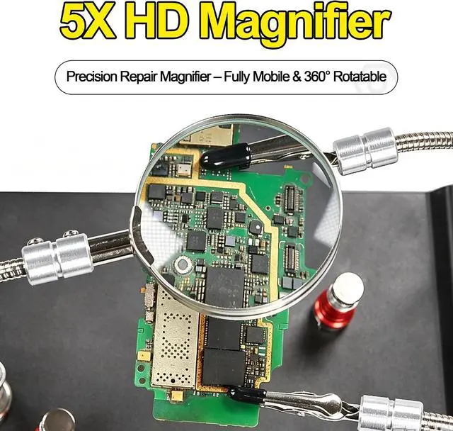 Alt view image 2 of 7 - Magnetic Helping Hands Soldering Third Hand Clamp for Soldering Station | with 5X Magnifier, Movable Helper Arms,PCB Circuit Board Holders, Heavy Duty Base for Repairing Desoldering DIY Jewelry