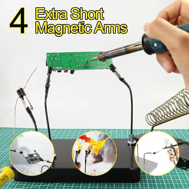 Alt view image 4 of 7 - Magnetic Helping Hands Soldering Third Hand Clamp for Soldering Station | with 5X Magnifier, Movable Helper Arms,PCB Circuit Board Holders, Heavy Duty Base for Repairing Desoldering DIY Jewelry