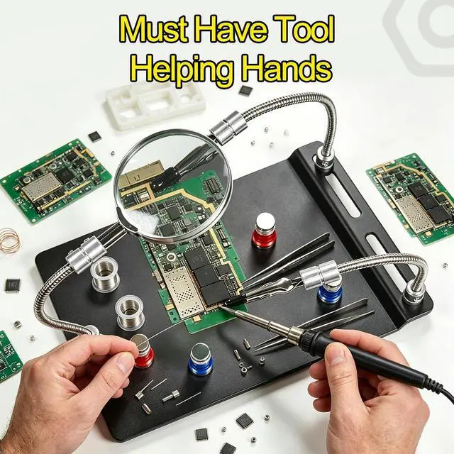 Alt view image 6 of 7 - Magnetic Helping Hands Soldering Third Hand Clamp for Soldering Station | with 5X Magnifier, Movable Helper Arms,PCB Circuit Board Holders, Heavy Duty Base for Repairing Desoldering DIY Jewelry