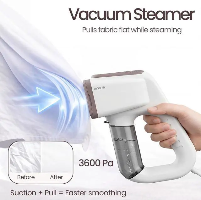 Alt view image 4 of 7 - Vacuum Steamer for Clothes, 2 in 1 Handheld Travel Garment Steamer | 2-Level Adjustable Suction (2000Pa / 3600Pa) | 2-in-1 Steaming & Ironing | Wrinkle-Free on Travel | FCC Certified