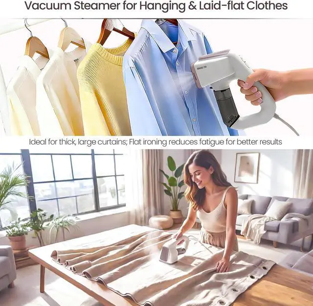 Alt view image 6 of 7 - Vacuum Steamer for Clothes, 2 in 1 Handheld Travel Garment Steamer | 2-Level Adjustable Suction (2000Pa / 3600Pa) | 2-in-1 Steaming & Ironing | Wrinkle-Free on Travel | FCC Certified