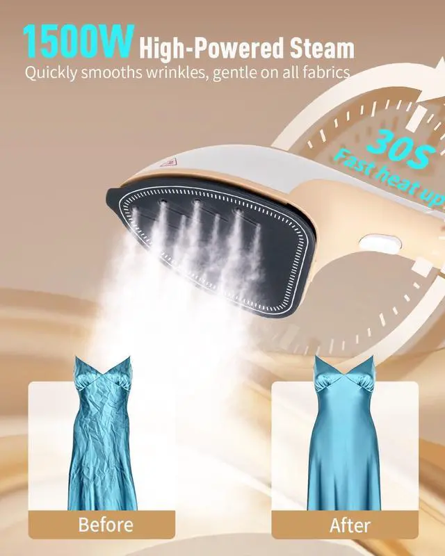Alt view image 3 of 7 - Garment Steamer for Clothes, 2-in-1 Steamer & Iron, Powerful 1500W | Fast Heat-Up 30s, 35 Mins Steam. No Leak, Auto-Off. Extra Large Soleplate, 330ml Detachable Tank. For Home & Closet. 120V