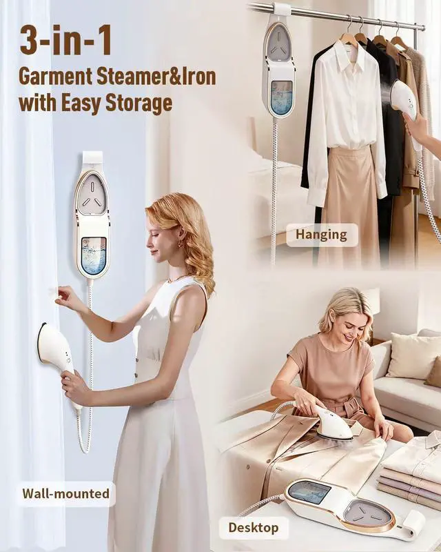 Alt view image 4 of 7 - Garment Steamer for Clothes, 2-in-1 Steamer & Iron, Powerful 1500W | Fast Heat-Up 30s, 35 Mins Steam. No Leak, Auto-Off. Extra Large Soleplate, 330ml Detachable Tank. For Home & Closet. 120V