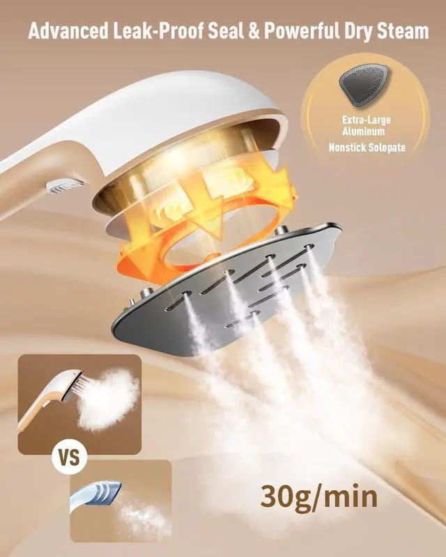 Alt view image 5 of 7 - Garment Steamer for Clothes, 2-in-1 Steamer & Iron, Powerful 1500W | Fast Heat-Up 30s, 35 Mins Steam. No Leak, Auto-Off. Extra Large Soleplate, 330ml Detachable Tank. For Home & Closet. 120V