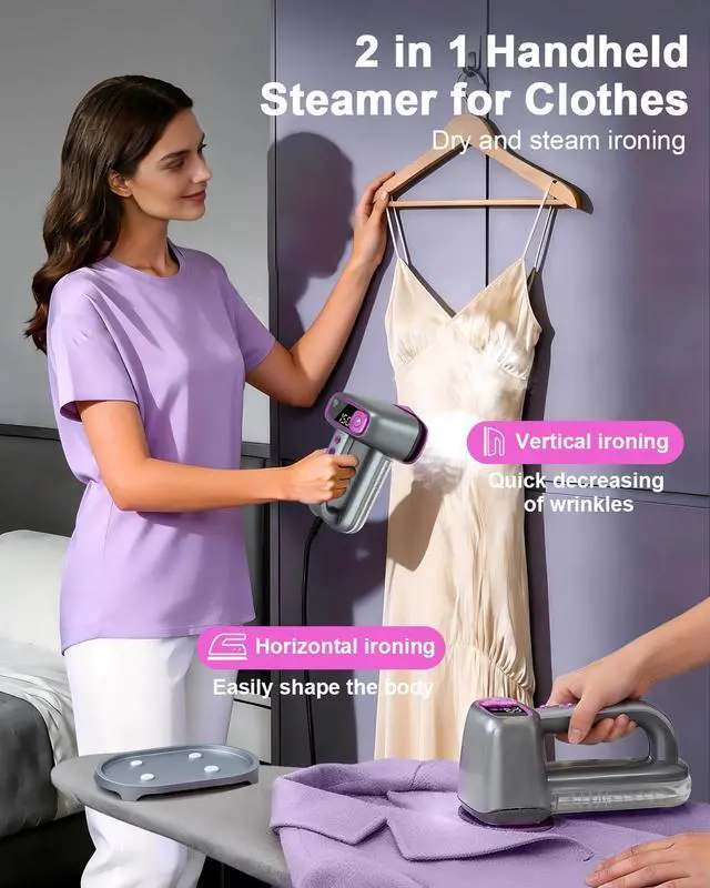 Alt view image 7 of 7 - Handheld Steamer for Clothes,Travel Garment Steamer for Fabric | 160ml Large Water Tank,1200W Clothes Steamer,6 Steam Mode,Stong Steam,Quick Wrinkle Removal,120V for Home,Office
