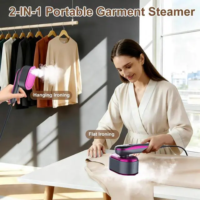 Alt view image 2 of 7 - Travel Steamer for Clothes, Portable 2 in 1 Dry Steam Iron Handheld | 10s Heat-Up, 1200W Mini Garment Wrinkle Remover for Travel Business Trips, Large Ceramic Heat Panel, LED 4 Fabric Modes 120V