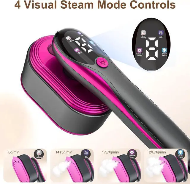Alt view image 3 of 7 - Travel Steamer for Clothes, Portable 2 in 1 Dry Steam Iron Handheld | 10s Heat-Up, 1200W Mini Garment Wrinkle Remover for Travel Business Trips, Large Ceramic Heat Panel, LED 4 Fabric Modes 120V