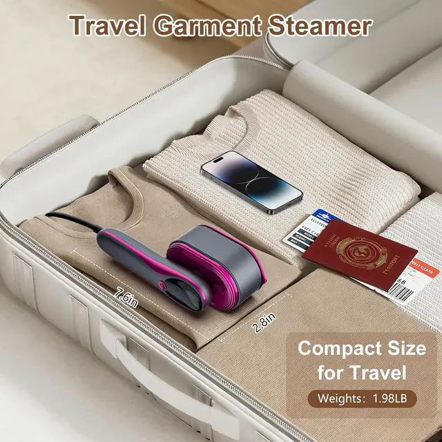 Alt view image 4 of 7 - Travel Steamer for Clothes, Portable 2 in 1 Dry Steam Iron Handheld | 10s Heat-Up, 1200W Mini Garment Wrinkle Remover for Travel Business Trips, Large Ceramic Heat Panel, LED 4 Fabric Modes 120V