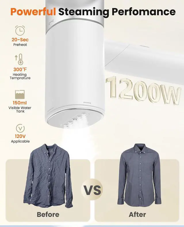 Alt view image 2 of 7 - Handheld Steamer for Clothes, 1200W Foldable Travel Steamer, 20 Sec Preheat Garments Wrinkle Remover, 120V Portable Hand Iron with 150ml Water Tank, Clothes Steamer for Home Travel White