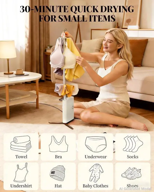 Alt view image 3 of 7 - Portable Dryer for Clothes, 3/6/9-Hr Timer, Fragrance Disc, UV Clean Light | 180W 100-240V, Mini Compact Foldable Clothes Dryer Machine, Low Noise, Energy Saving, for Laundry Apartment RV Hotel Dorm