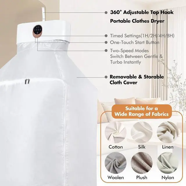 Alt view image 3 of 7 - Hanging Portable Clothes Dryer, Mini & Compact Dryer | For Apartment, Dorms, RV&Travel, 4 Timer Settings (1H/2H/4H/8H), 167°F Constant Temperature