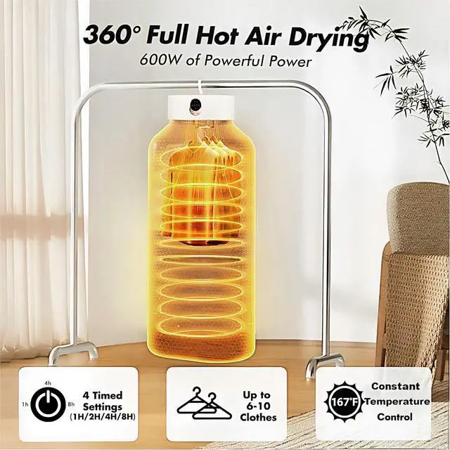 Alt view image 6 of 7 - Hanging Portable Clothes Dryer, Mini & Compact Dryer | For Apartment, Dorms, RV&Travel, 4 Timer Settings (1H/2H/4H/8H), 167°F Constant Temperature
