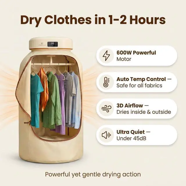 Alt view image 2 of 7 - Portable Clothes Dryer for Travel Compact Foldable Electric Drying Machine with Dry Bag & Timer Fast-Drying for Apartments, RV, Dorm Clothes, Underwear, Socks Quiet & Energy Efficient