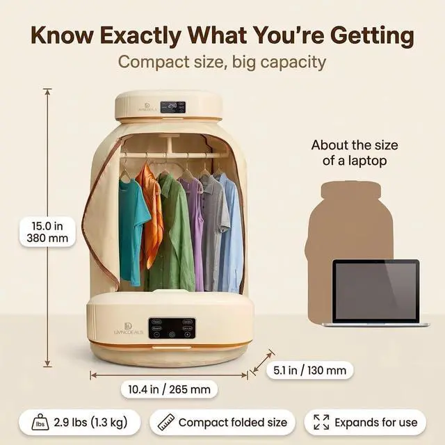 Alt view image 3 of 7 - Portable Clothes Dryer for Travel Compact Foldable Electric Drying Machine with Dry Bag & Timer Fast-Drying for Apartments, RV, Dorm Clothes, Underwear, Socks Quiet & Energy Efficient