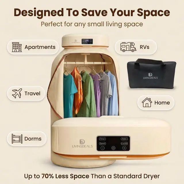 Alt view image 5 of 7 - Portable Clothes Dryer for Travel Compact Foldable Electric Drying Machine with Dry Bag & Timer Fast-Drying for Apartments, RV, Dorm Clothes, Underwear, Socks Quiet & Energy Efficient