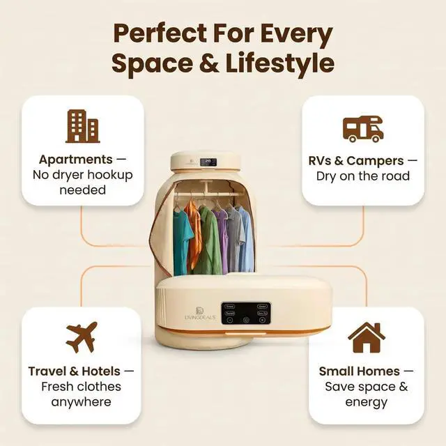 Alt view image 6 of 7 - Portable Clothes Dryer for Travel Compact Foldable Electric Drying Machine with Dry Bag & Timer Fast-Drying for Apartments, RV, Dorm Clothes, Underwear, Socks Quiet & Energy Efficient